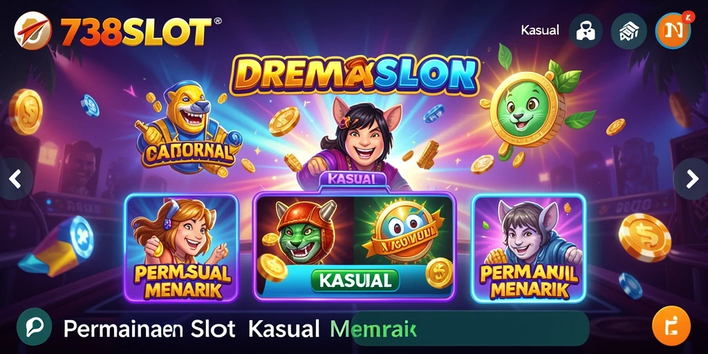 Antarmuka permainan 738SLOT yang menarik dan interaktif.
