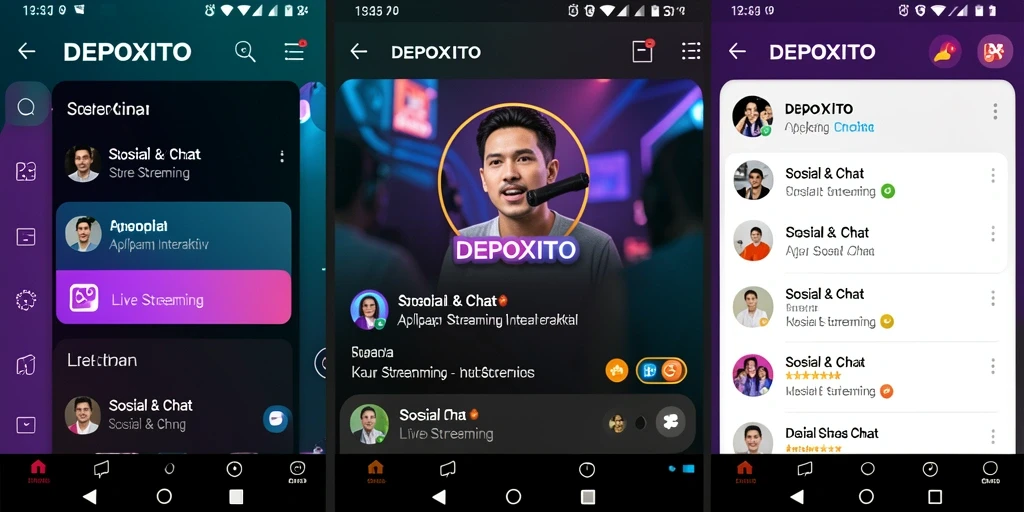 Screenshot aplikasi DEPOXITO menampilkan fitur Live Streaming dengan antarmuka ramah pengguna.
