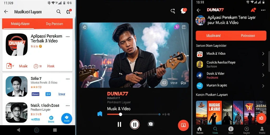 Tampilan antarmuka aplikasi DUNIA77 saat merekam layar.