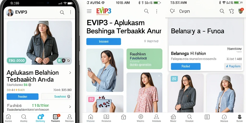 Tampilan antarmuka EVIP3 yang sederhana dan menarik untuk belanja fashion.