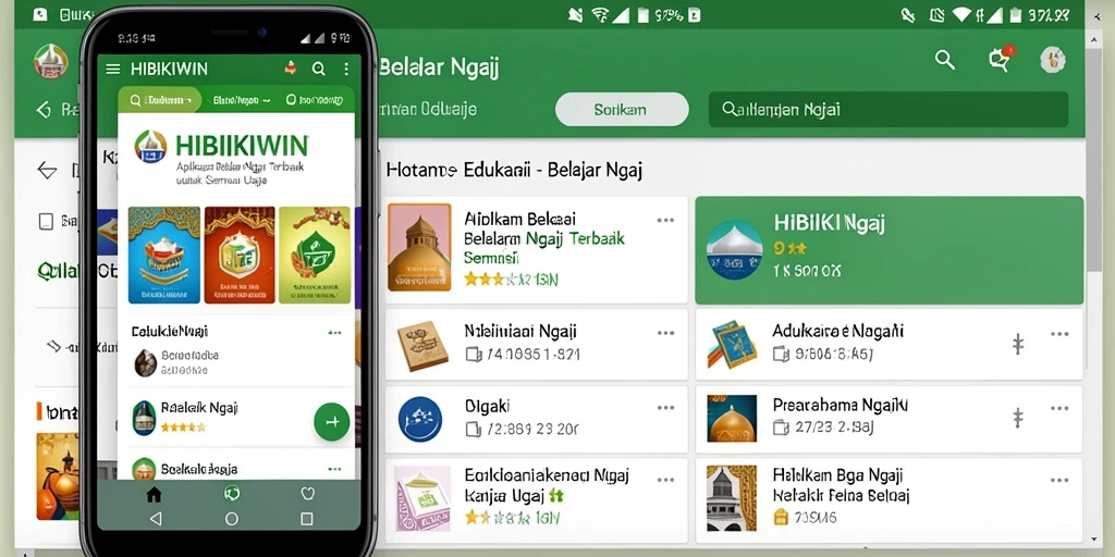 Tampilan antarmuka aplikasi HIBIKIWIN yang menarik untuk belajar ngaji.