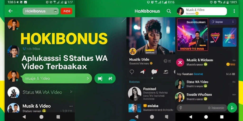 Antarmuka HOKIBONUS dengan berbagai pilihan video untuk status WA.