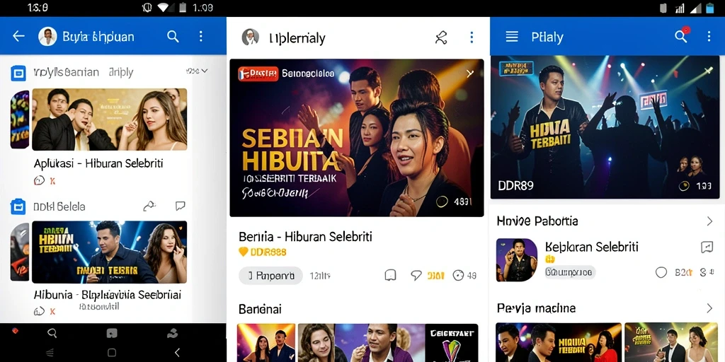 Antarmuka aplikasi IDR89 menampilkan berita hiburan selebriti terkini.