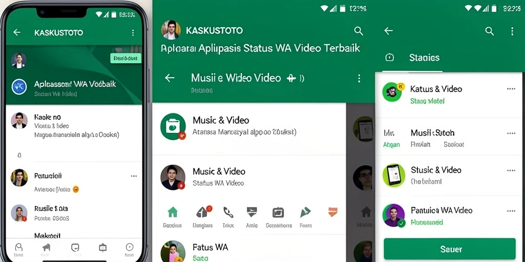 Screenshot antarmuka KASKUSTOTO menampilkan pilihan video menarik untuk status WA.