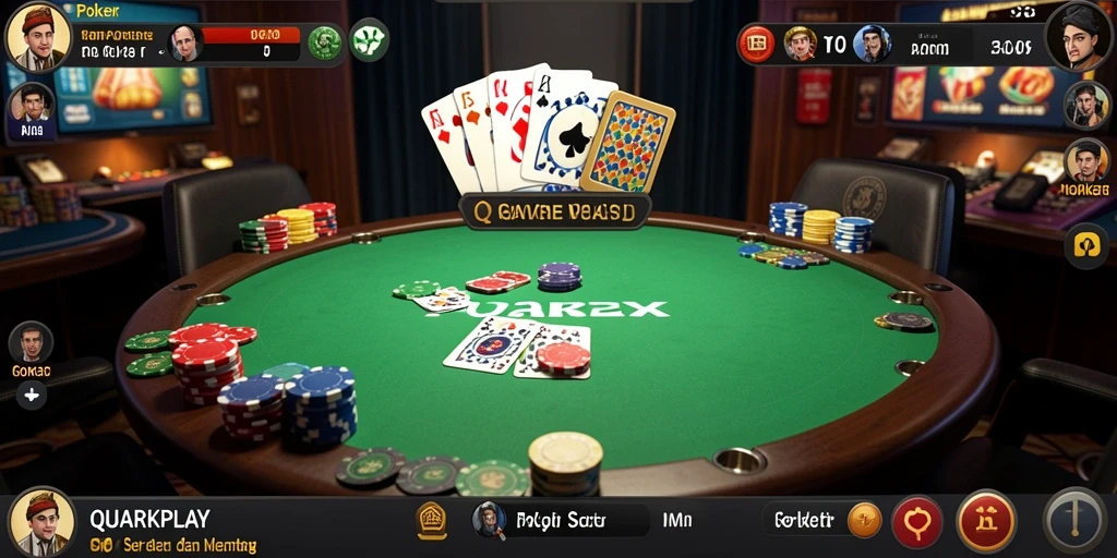 Antarmuka pengguna <strong>QUARKPLAY</strong> saat bermain Poker yang menarik.