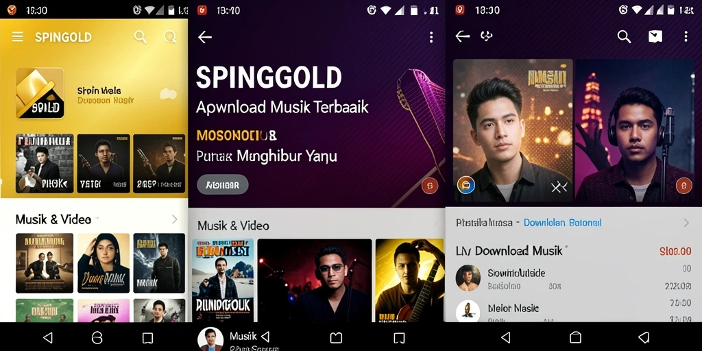 Tampilan antarmuka SPINGOLD dengan berbagai lagu dan opsi unduh musik.