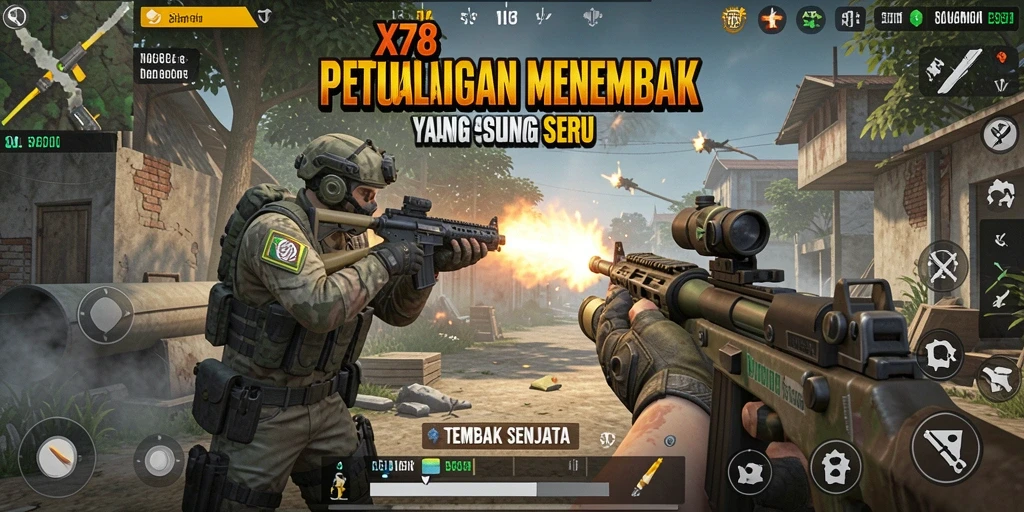Tampilan antarmuka seru saat bertempur dalam game Tembak Senjata.